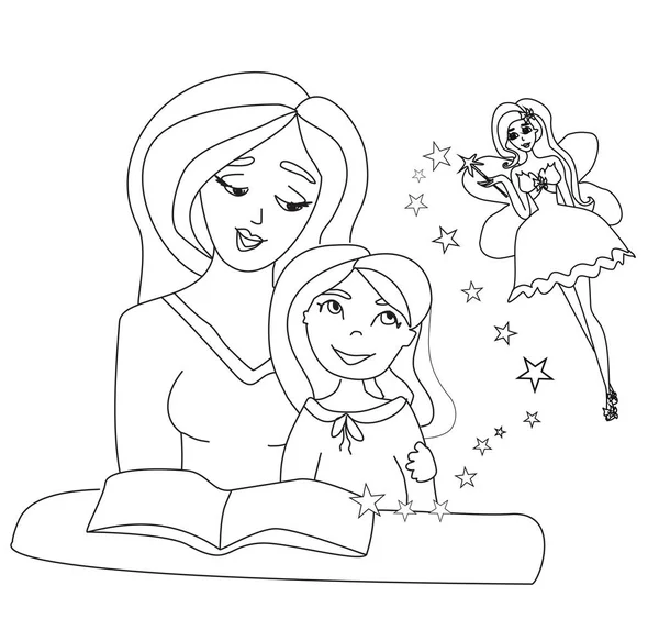 Mom reading a book to her kid — Stock Vector