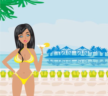 Seksi plaj kız içki ile 