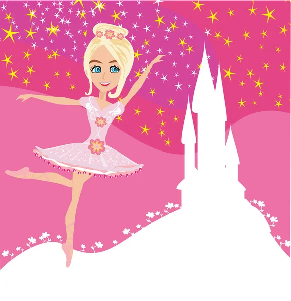Prachtige ballerina en Magic Castle — Stockvector