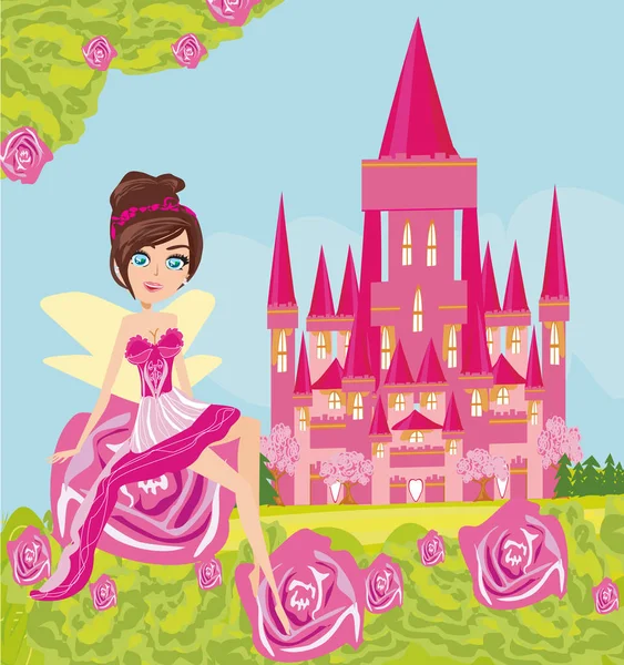 Flower Fairy on castle landscape — Stock Vector