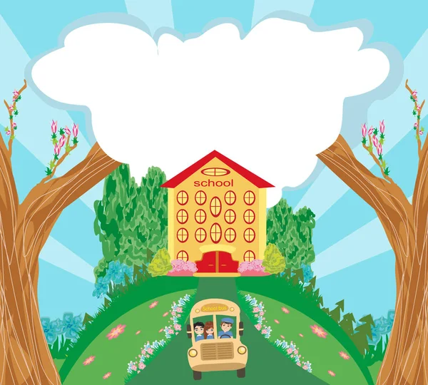 Školní autobus s šťastných dětí — Stockový vektor