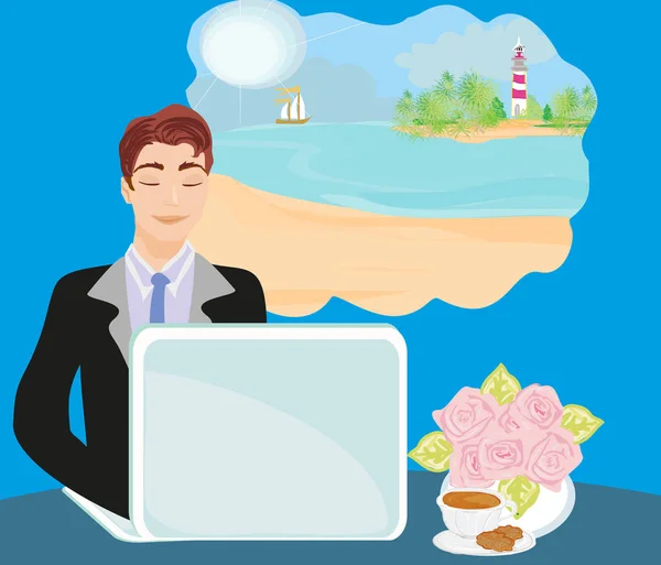 Office worker of a dream of a summer vacation. — Stock Vector