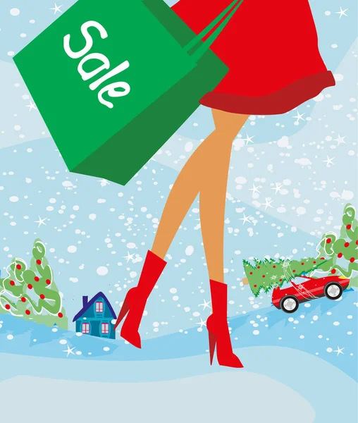 Christmas shopping - winter sale card — Stock Vector