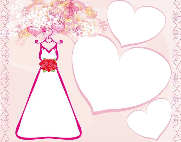 Šablona pozvánky s krásnou svatební šaty. — Stockový vektor