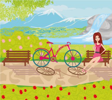 Parktaki bankta oturan kız.