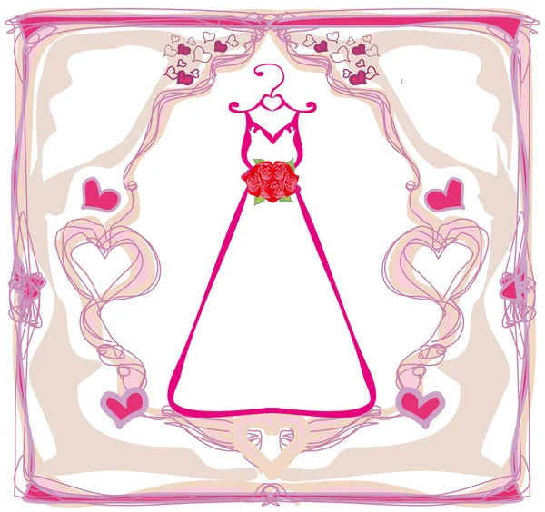 Шаблон запрошення з красивою весільною сукнею — стоковий вектор