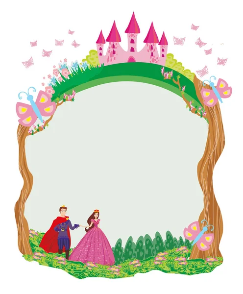 Красивий принц і принцеса в саду рамка — стоковий вектор