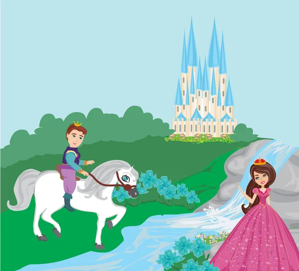 Princesa y el príncipe en un hermoso jardín — Vector de stock