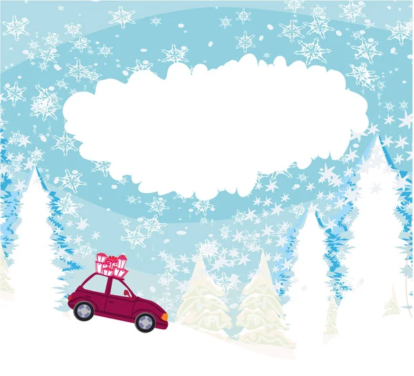 Αυτοκίνητο με πλαίσιο δώρο Χριστουγέννων — Διανυσματικό Αρχείο