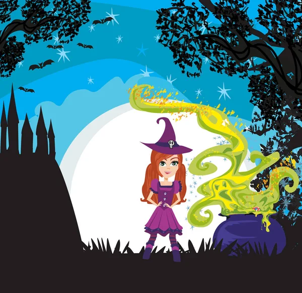 Halloween sorcière préparation de potion — Image vectorielle