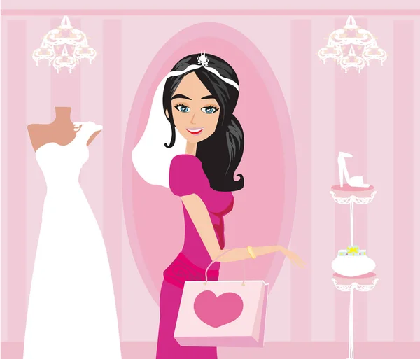 Gelukkige bruid op winkelen — Stockvector