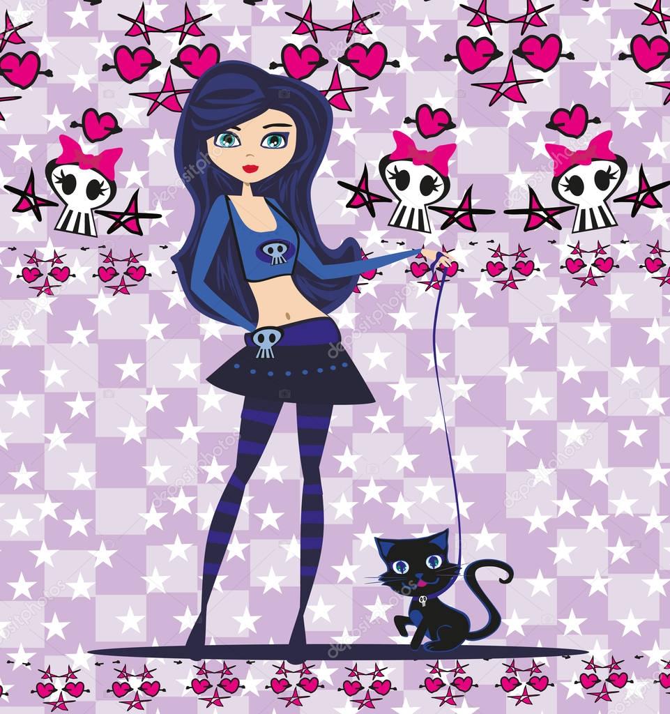 emo girl and her cat.