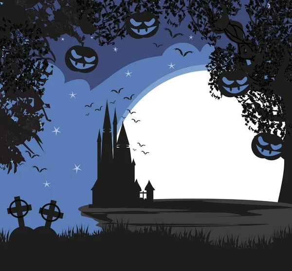 Halloween sfondo notte con zucche spaventose — Vettoriale Stock