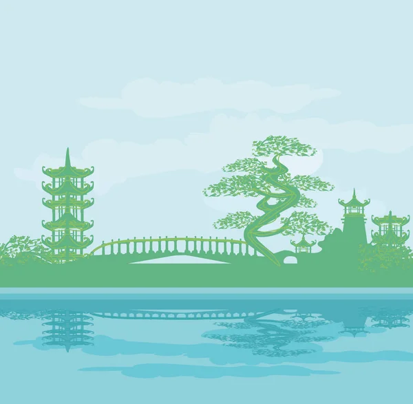 Abstrait temple asiatique Paysage — Image vectorielle