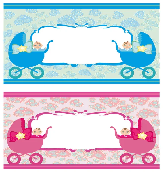 Nyfödd in banners. Två färger för pojkar och flickor. — Stock vektor
