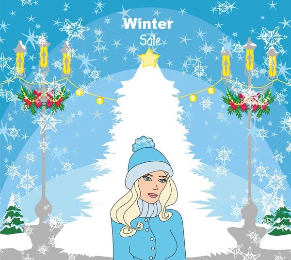 Shopping de Noël - carte de vente d'hiver — Image vectorielle