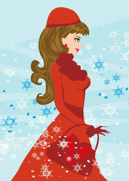 Beautiful girl on winter shopping — Stock Vector