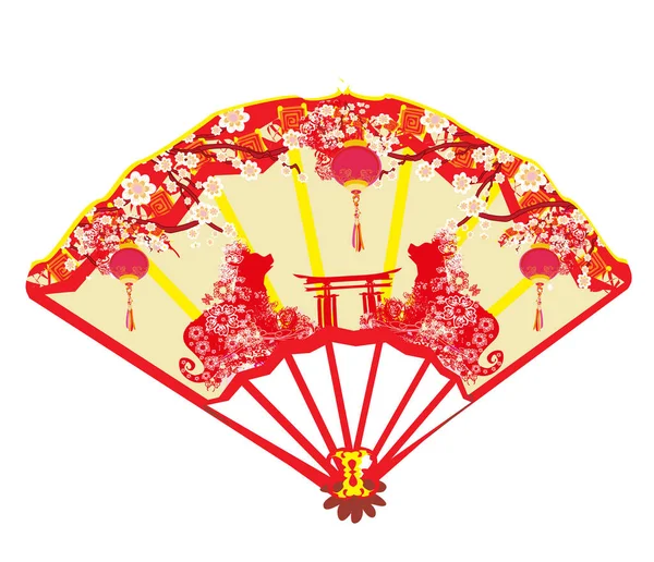 Carte de fan - zodiaque chinois l'année du chien — Image vectorielle