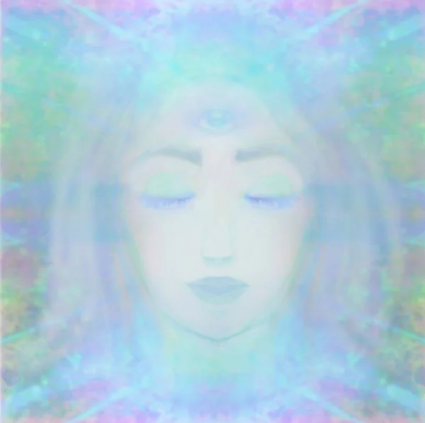 Femme avec troisième oeil, sens surnaturels psychiques — Photo