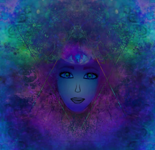 Frau mit drittem Auge, psychischen übernatürlichen Sinnen — Stockfoto