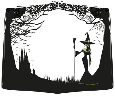 Halloween cadı - siyah ve beyaz çerçeve