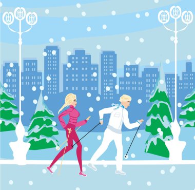 Kışın Kuzey yürüyüşü Çift