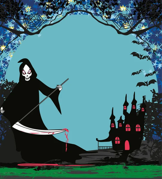 Tarjeta de ilustración Grim Reaper — Vector de stock