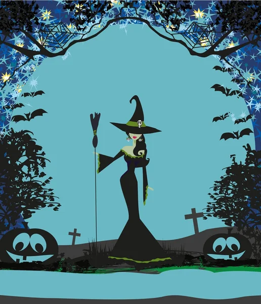 Halloween invitation med smuk heks – Stock-vektor