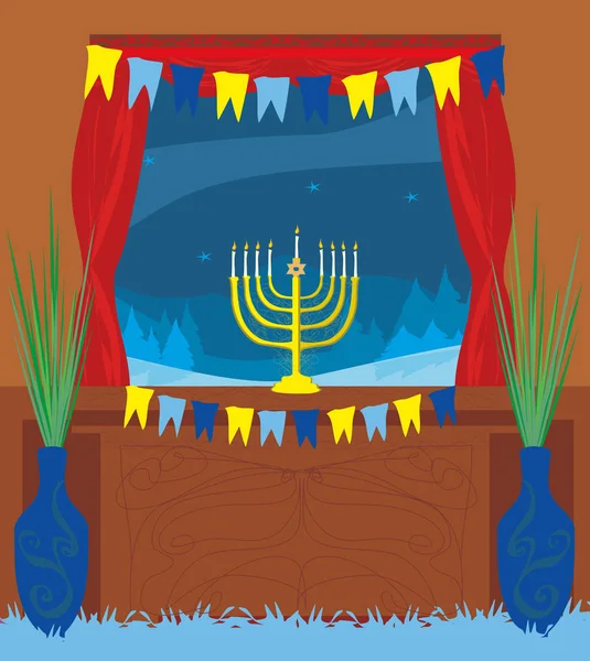 Castiçal em janela - hanukkah —  Vetores de Stock