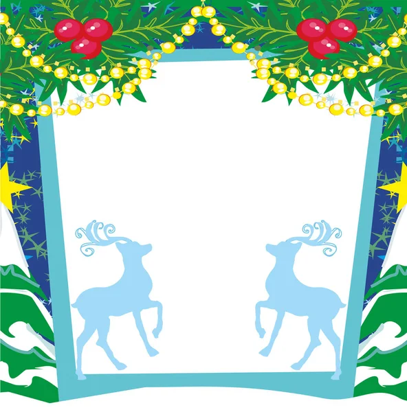 Reindeer blue frame card — Stock Vector