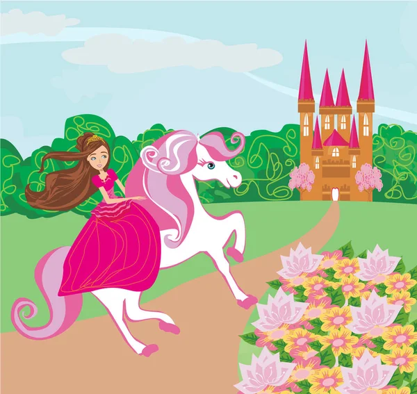Krásná princezna a její roztomilý kůň — Stockový vektor