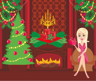 Noel arifesi üzerinde ev güzel sarışın