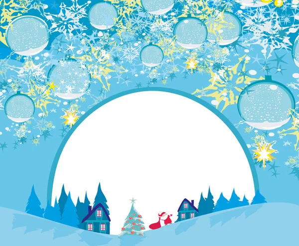 Tarjeta de paisaje de invierno con Santa — Vector de stock