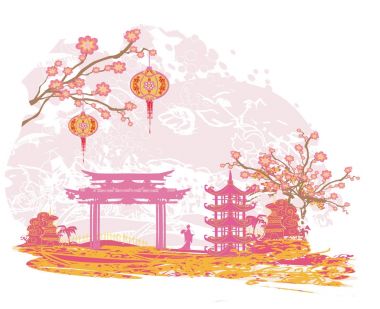 Geyşa ile soyut manzara