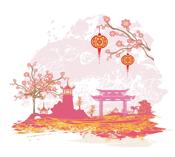 Abstract Asian Landscape card — Stock Vector