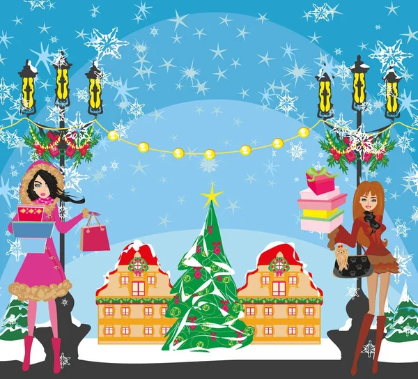 クリスマス ショッピングのポスター カード — ストックベクタ