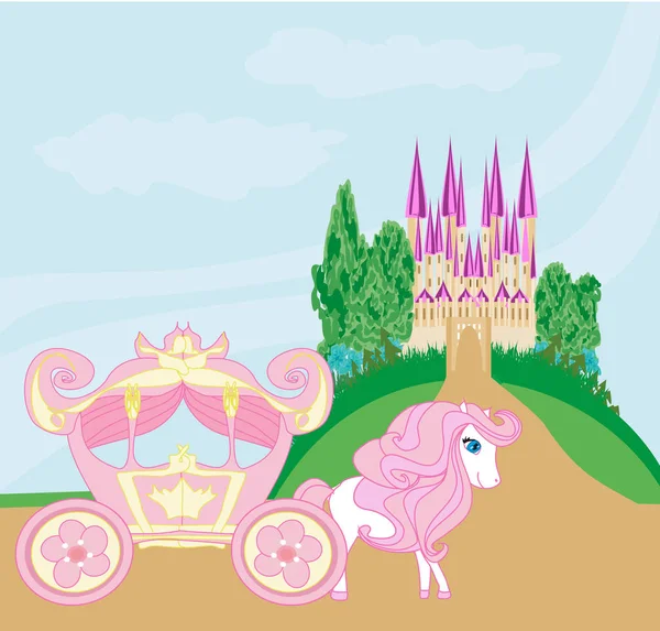 Horse carriage and a medieval castle — Stock Vector
