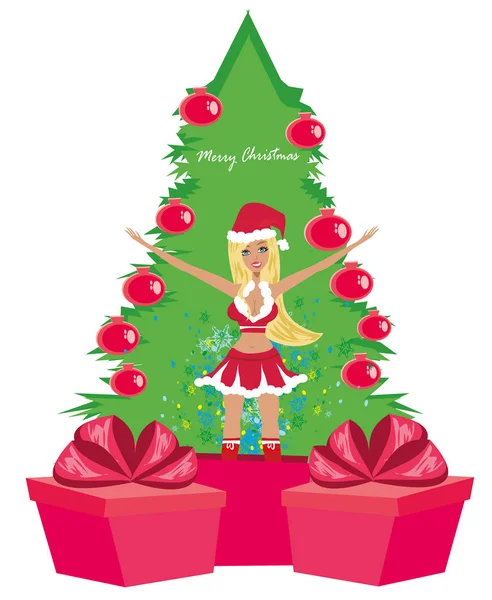 クリスマスの美しい少女風衣装 — ストックベクタ