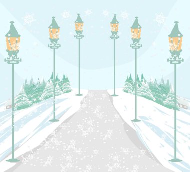 Kış manzara illüstrasyon kart