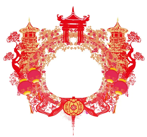 Festival del Medio Otoño para el Año Nuevo Chino - marco — Archivo Imágenes Vectoriales