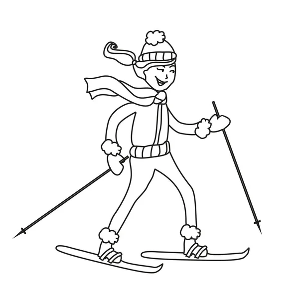 Girl skiing doodle illustration — Stock Vector