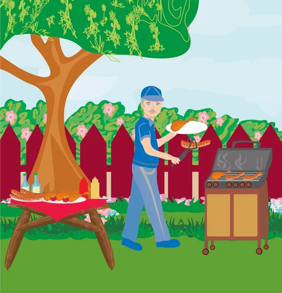 Illustration du barbecue dans la cour arrière — Image vectorielle