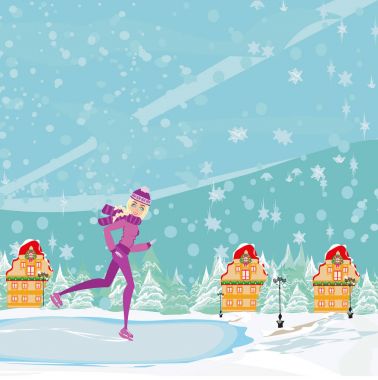 Kış manzara üzerinde güzel kaykaycı