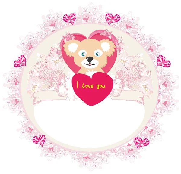 可爱的泰迪熊与心脏框架 — 图库矢量图片