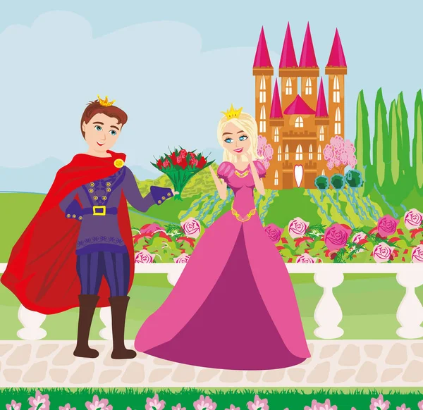 Księżniczka i książę w pięknym ogrodzie — Wektor stockowy