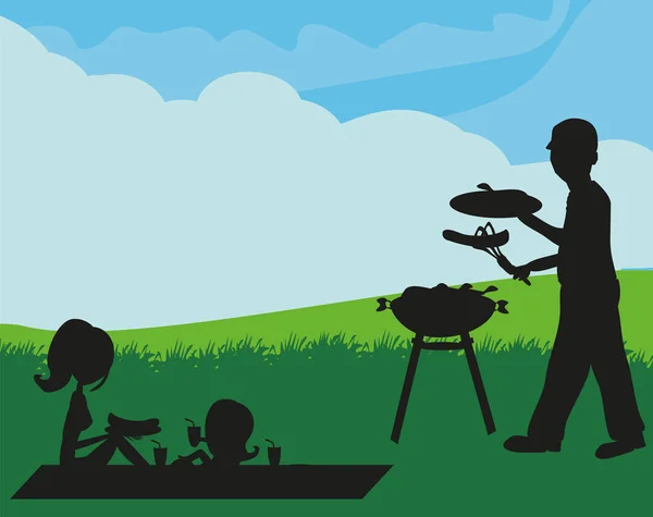 Illustration av en familj som har picknick — Stock vektor