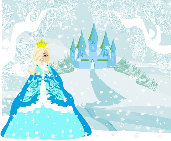 Beautiful young princess in front of her castle — Stock Vector
