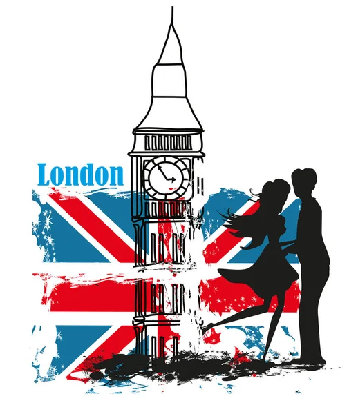 Couple romantique à Londres, carte — Image vectorielle