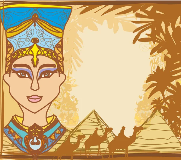 Вінтажна рамка з царицею Єгипту. — стоковий вектор