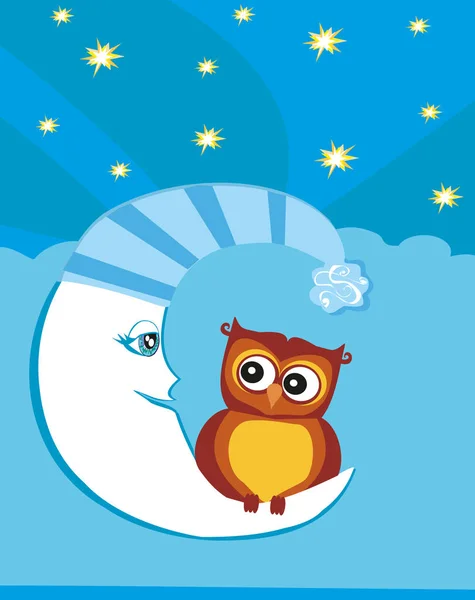Cute owl and Moon — Stock Vector